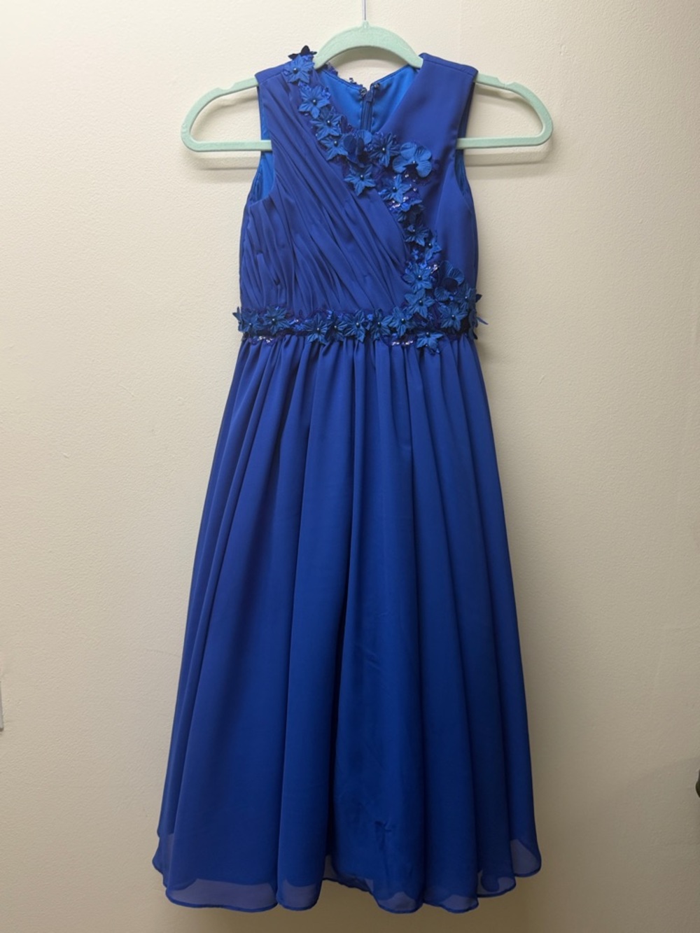 Girls' Royal Blue Floral Appliqué Party Dress